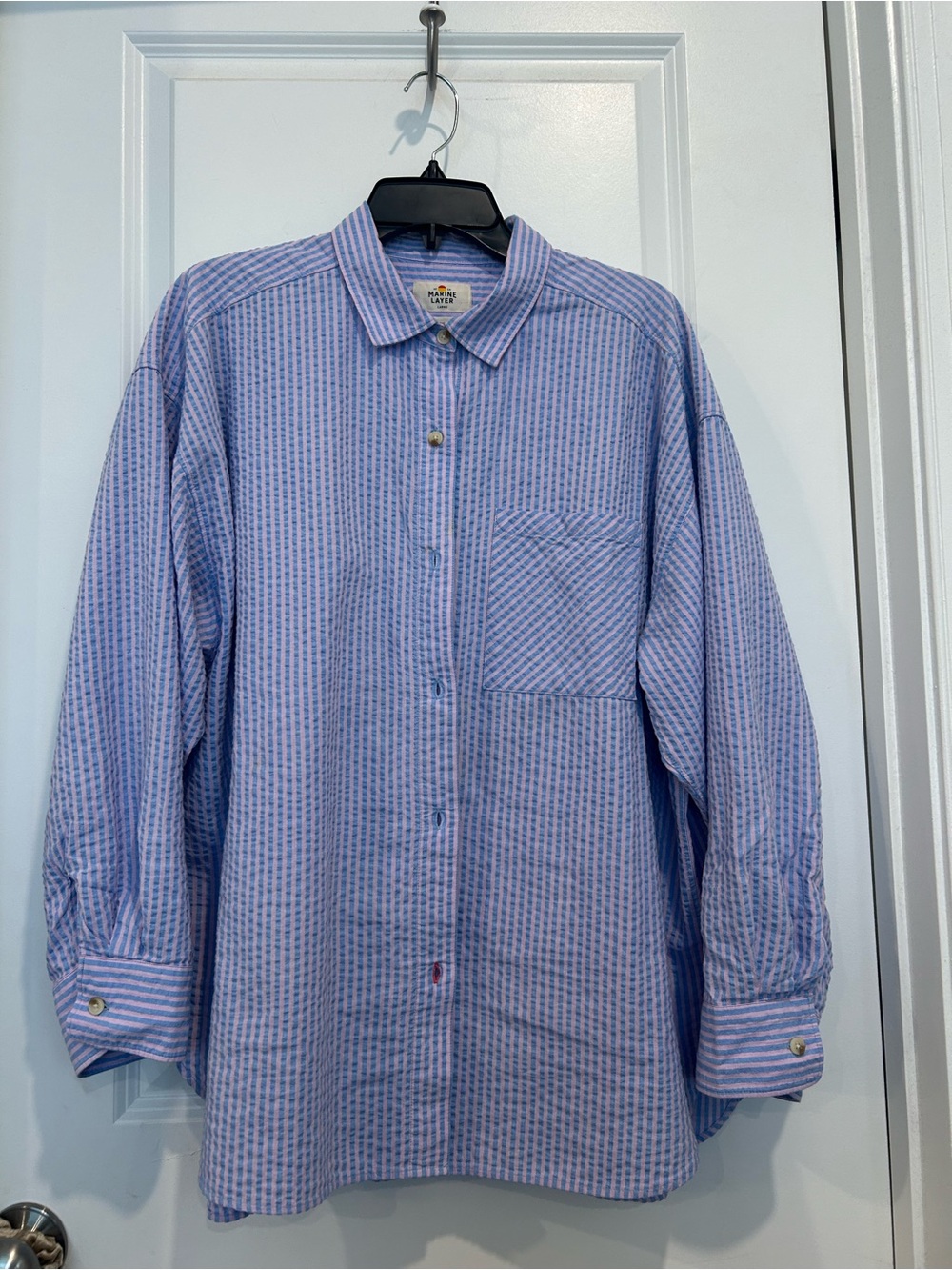 Marine Layer Blue Striped Casual Button-Down Shirt